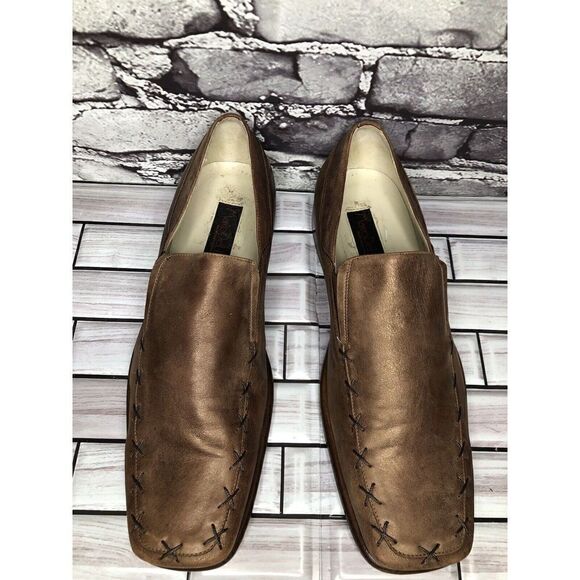 Marco Delli Brown Shimmer Leather Square Toe Loafers Dress Shoes Men Sz 41EU/8US main image 12